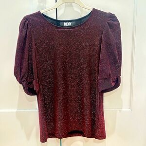 NWT DKNY Burgundy Glitter Sparkly Puffy Shoulder Shirt